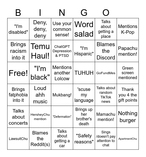 Tophiachu Bingo Card