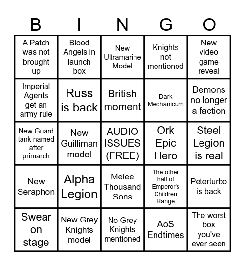 AdeptaCon 2026 Bingo Card