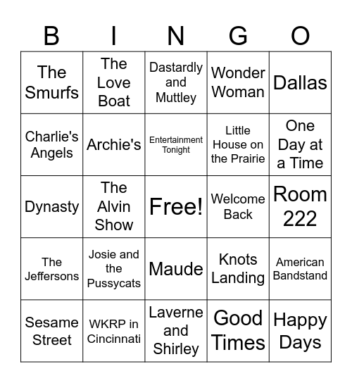 Classic TV Show Music Bingo R1 Bingo Card