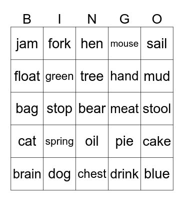 Blending Words Bingo Card