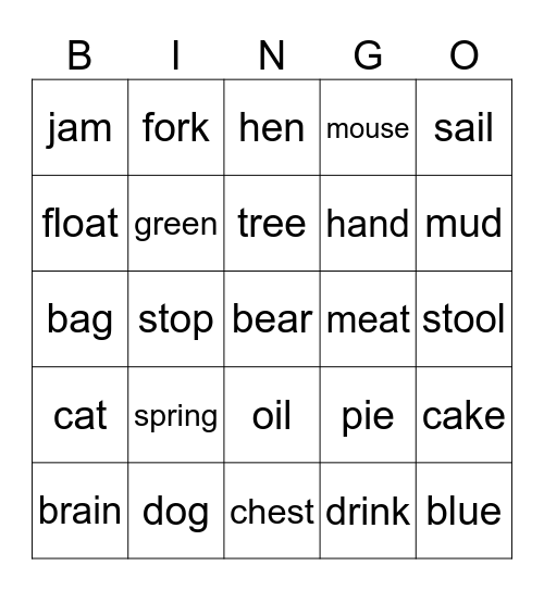 Blending Words Bingo Card