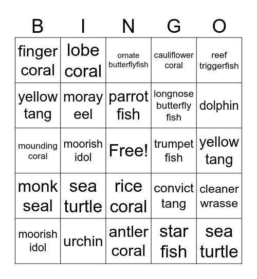 Maui Snorkel Bingo Card