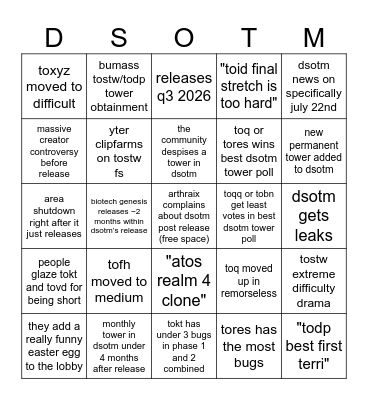 DSoTM Bingo Card