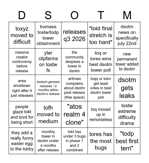 DSoTM Bingo Card