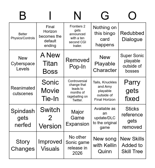 Sonic Frontiers: Definitive Edition Bingo Card