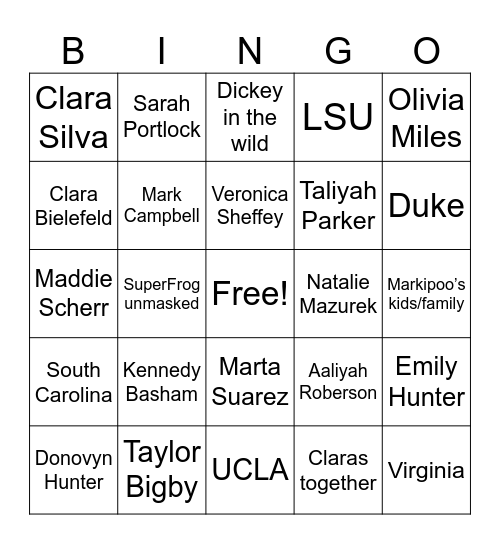 Sacramento Wildlife Bingo Card