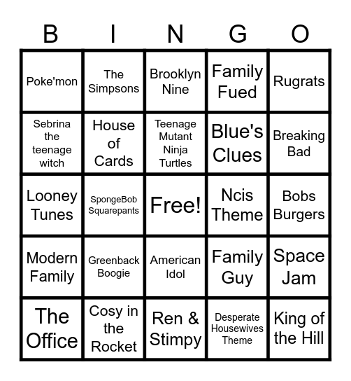 Classic TV Show Music Bingo Card