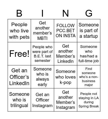 B.E.T. BINGO! Bingo Card
