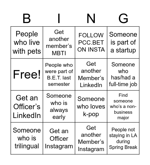 B.E.T. BINGO! Bingo Card