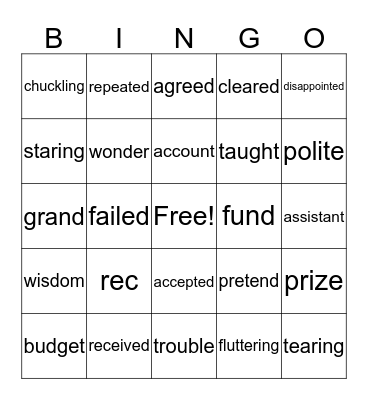 Vocabulary Lesson 18 Bingo Card