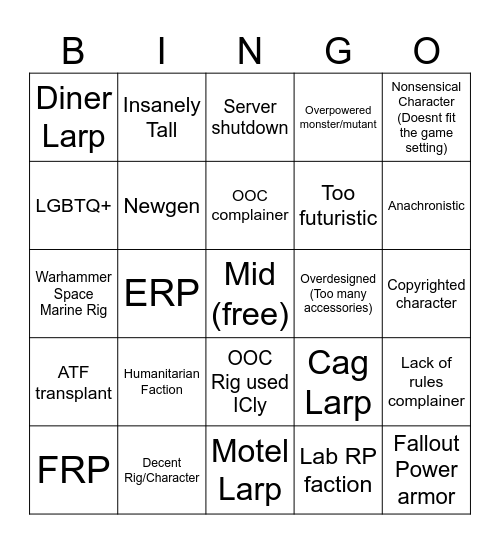 Trite Game Bingo Card
