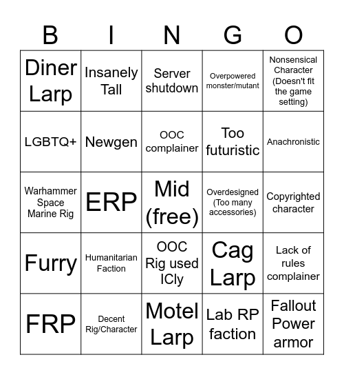 Trite Game Bingo Card