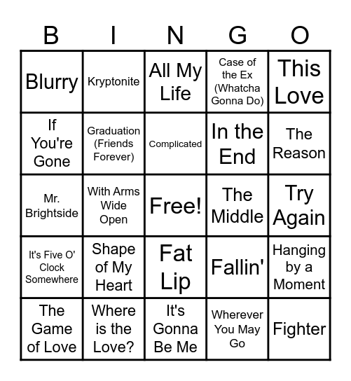 Early 2000s Songs! Bingo Card