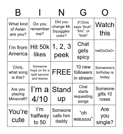 ChrisNaPho Bingo Card
