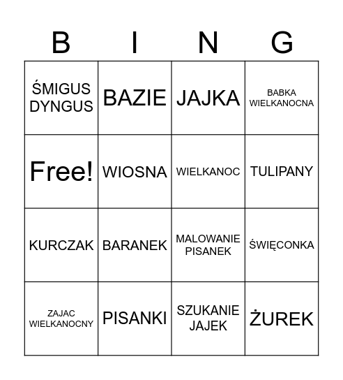 WIELKANOCNE Bingo Card