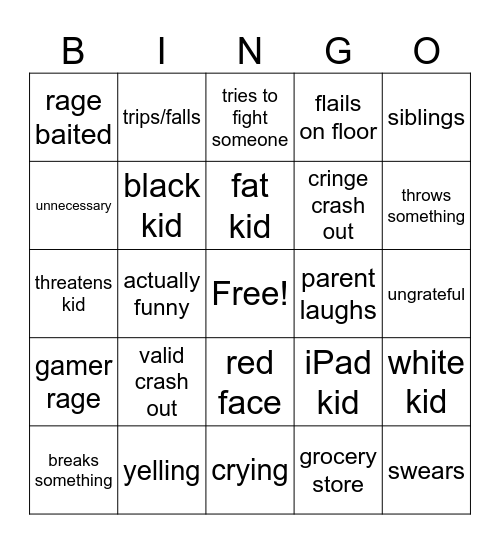 crash outs Bingo Card