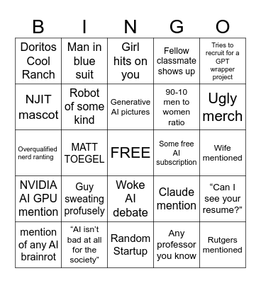 Exploring AI @ NJIT Bingo Card