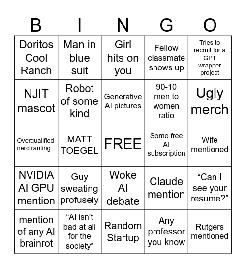 Exploring AI @ NJIT Bingo Card