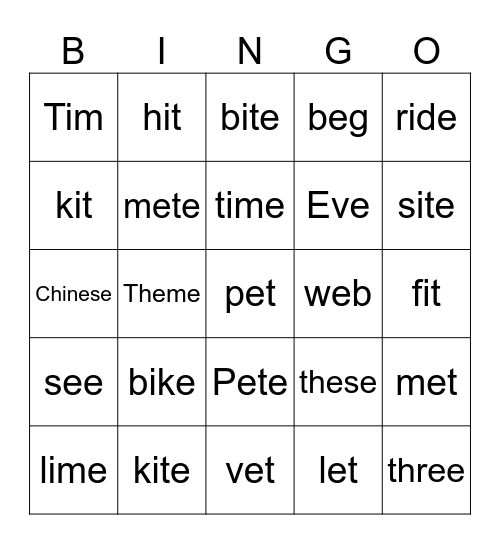 Phonics Bingo Card