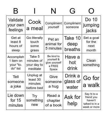 Self Care Bingo Card