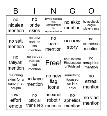 Riot Pride 2026 Bingo Card