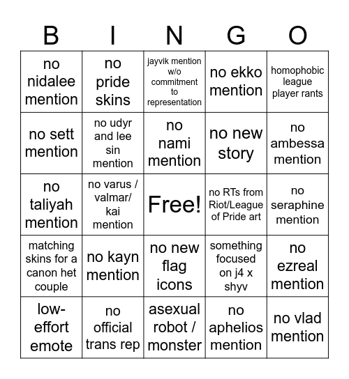 Riot Pride 2026 Bingo Card