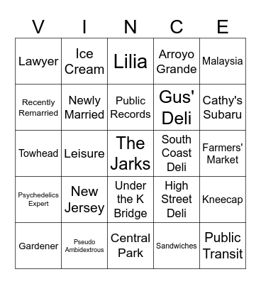 Irene and Vince Bingo Card