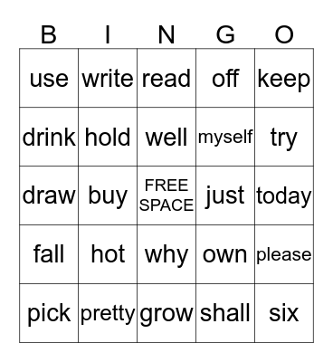 LIST 8 - GRAY Bingo Card
