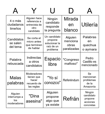 Debate presidencial Bingo Card