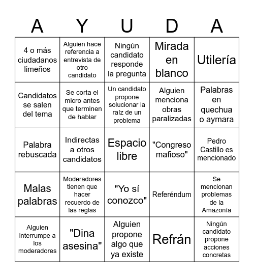 Debate presidencial Bingo Card