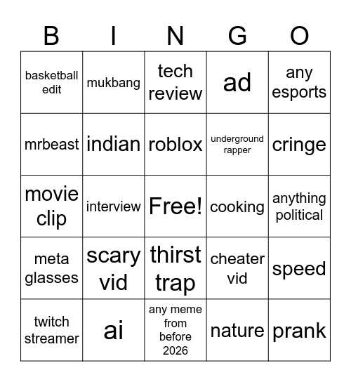 tiktok bingo 03/26/26 Bingo Card