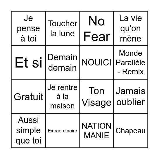 Manie Musicale! Bingo Card