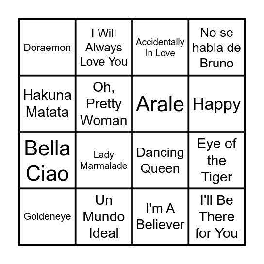 Bingo JCA Bandes Sonores Bingo Card