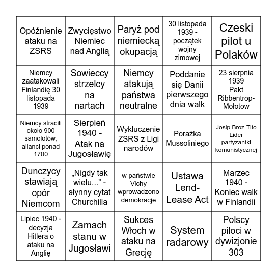 HITLER I STALIN DZIELĄ EUROPĘ Bingo Card