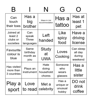 Icebreaker Bingo Card