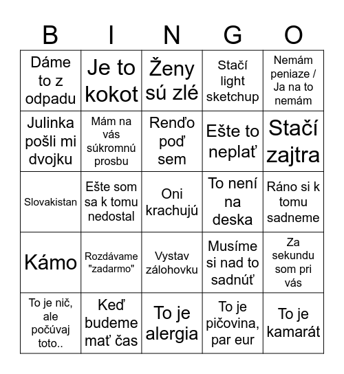 klasička bingo Card