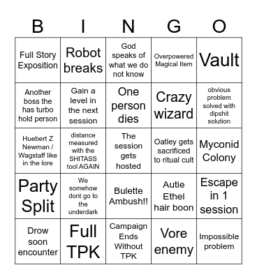 Hooey Family Bingo Card