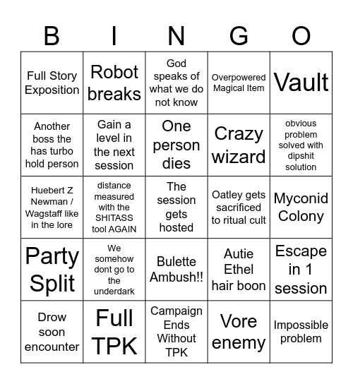 Hooey Family Bingo Card