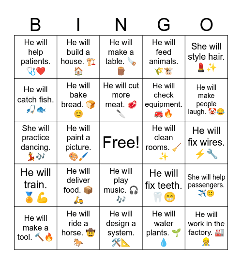 B10 L18 He will act in a play. 🎭⏰ Bingo Card