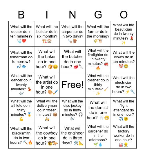 B10 L18 What will the actor do in two hours? 🎭⏰ Bingo Card
