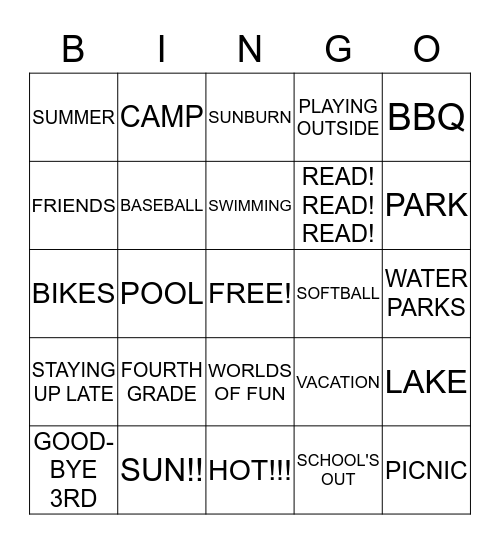 STONY POINT SOUTH  SUMMER BINGO!!! Bingo Card