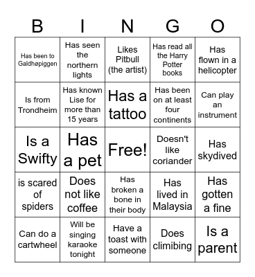 Find-someone-who Bingo Card