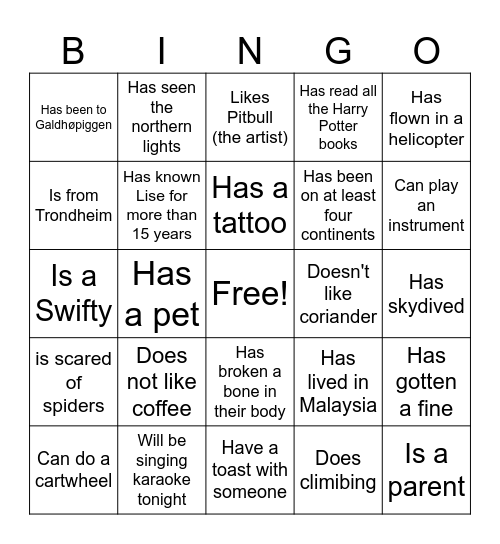 Find-someone-who Bingo Card