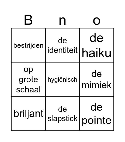 Woordenschat thema 7 Bingo Card