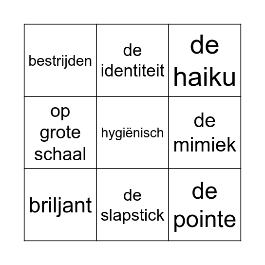 Woordenschat thema 7 Bingo Card