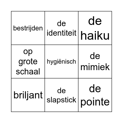Woordenschat thema 7 Bingo Card