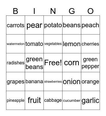 Frutas y Verduras Bingo Card