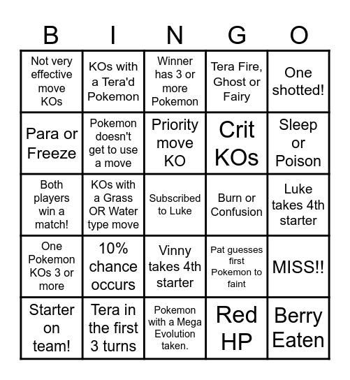 Then we fight bingo Luke 4th Starter Bingo Card