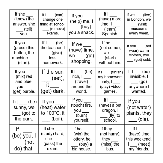 Conditionals 0-1-2 Bingo Card