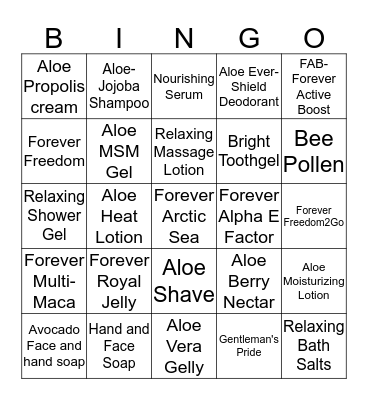 Forever Living Bingo Card